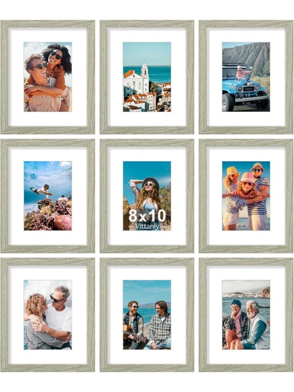 Set of 9 Rustic Driftwood 8x10 Picture Frames for Wall Mount & Tabletop Decor